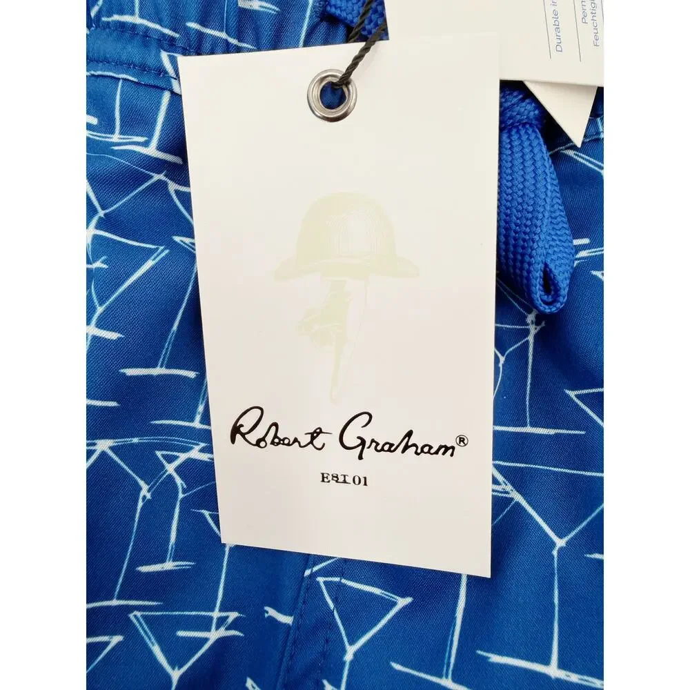 ROBERT GRAHAM Bathing Suit Size S Mens $79 Swim Trunks Blue Martini Glasses
